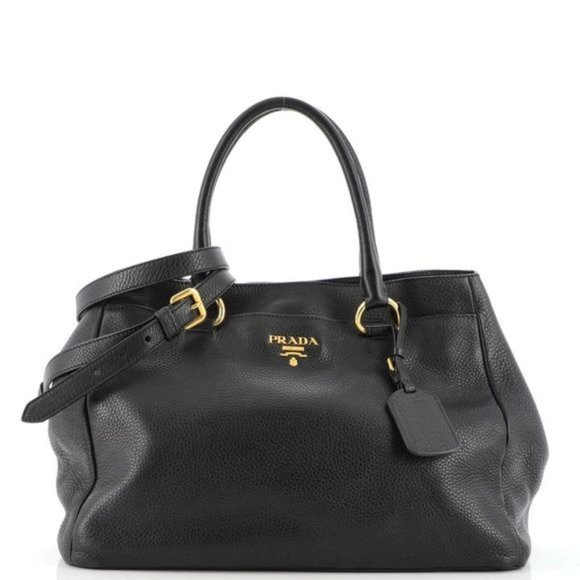 Prada Convertible Open Tote Vitello Daino Medium Black - Picture 1 of 8